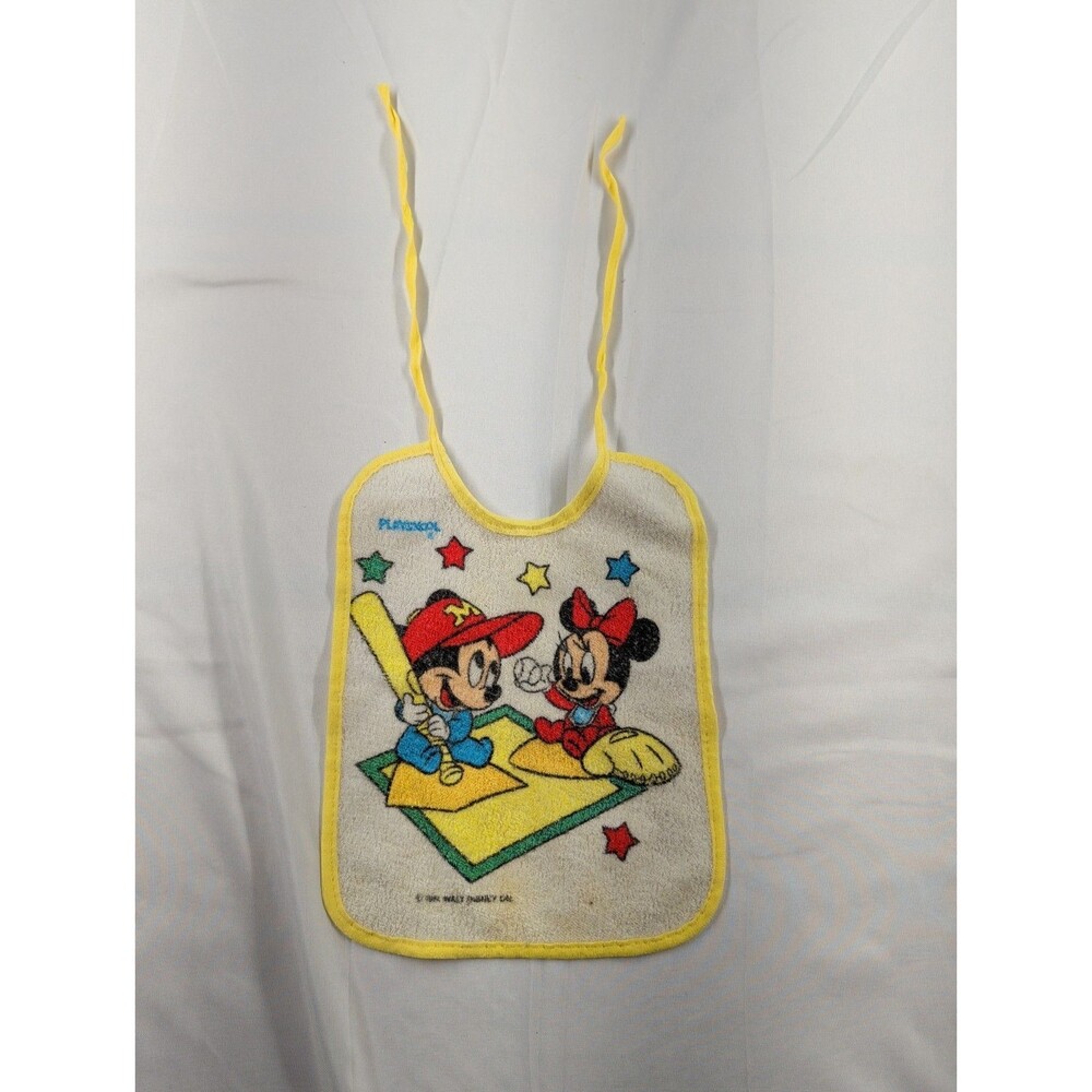 1984 Playskool Disney Babies Mickey And Minnie Baseball Baby Bib Vintage